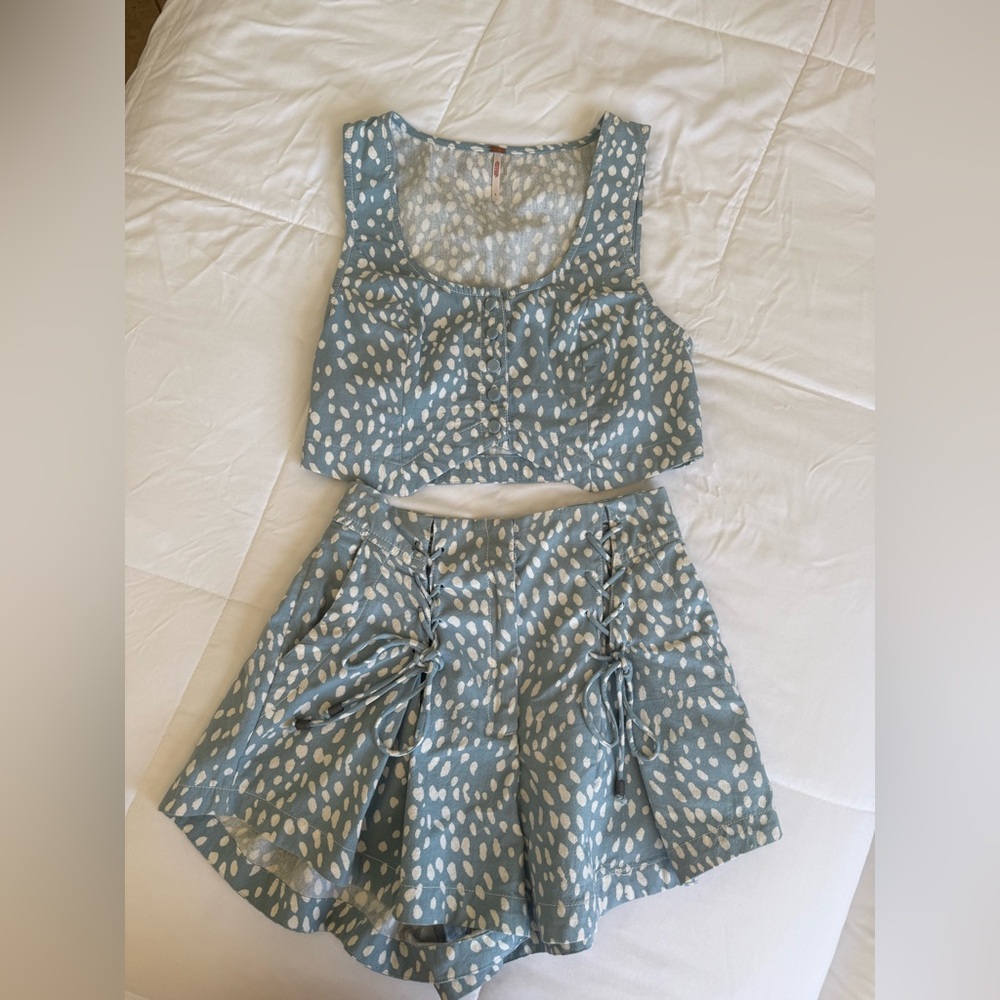 Free People Blue and White Crop Top with Shorts - Set